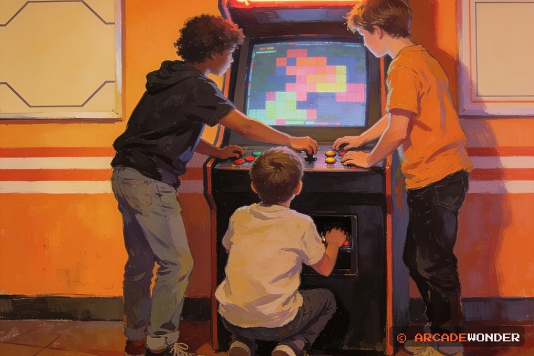 Three children crowded around one cabinet, the smallest crouching low