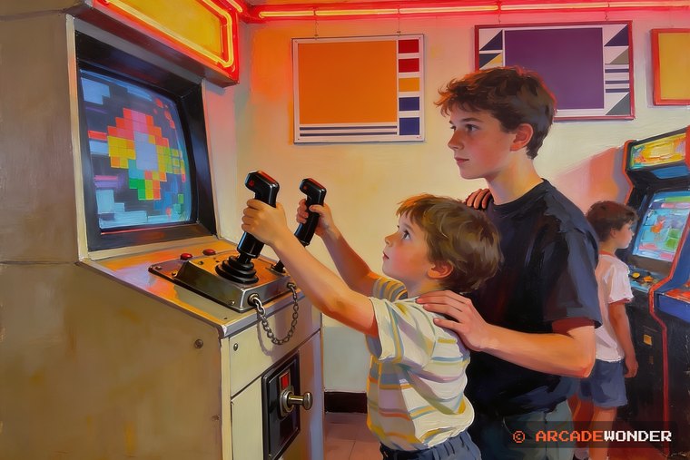 A small child on tiptoe reaching the handles bolted to a tall cabinet while an older teenager steadies his shoulder