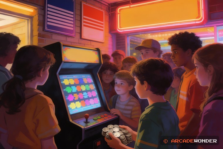 A crowd around a single arcade cabinet