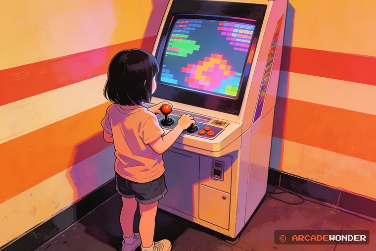 스틱을 아래로 꺾고 버튼을 연달아 누르는 아이를 그린 AI 삽화