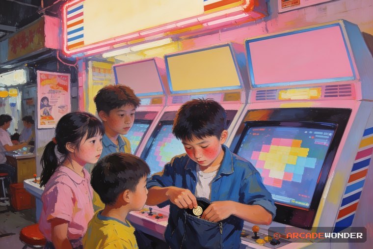 동전을 찾느라 주머니를 뒤지는 아이와 친구들을 그린 그림