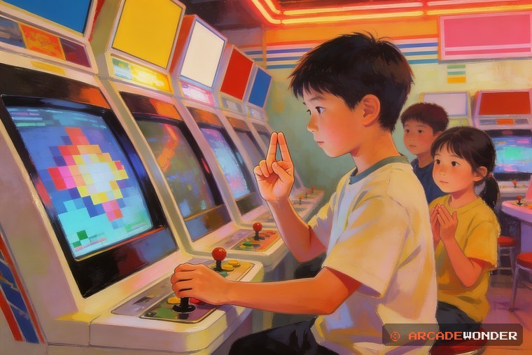 버튼 누르는 손 모양을 보여 주는 형과 아이들을 그린 그림
