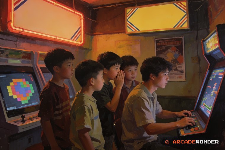 형의 플레이를 조용히 구경하며 소문을 속삭이는 아이들을 그린 그림